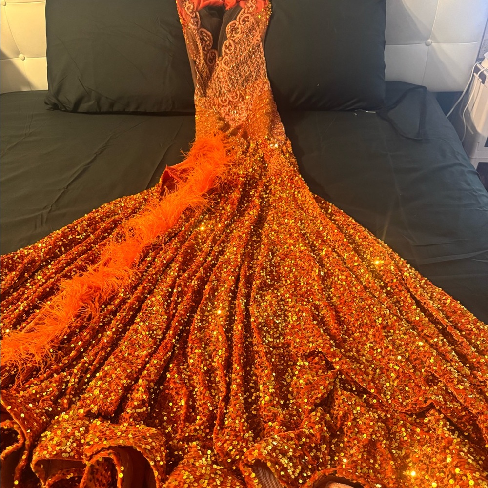 Orange Sequin Evening Gown